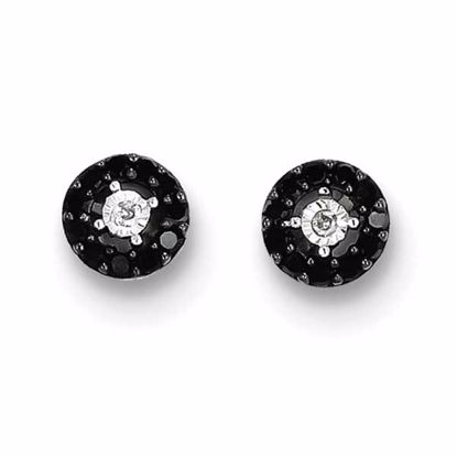 QE10924 Closeouts Sterling Silver Black and White Diamond Circle Post Earrings