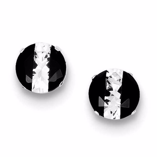 QE9108 Celtic Sterling Silver Black and White Colored CZ 8mm Round Post Earrings
