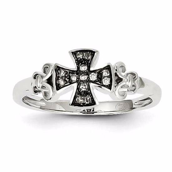 Y11888AA Confirmation/Communion 14k White Gold Diamond Black Rhodium-plated Cross Ring