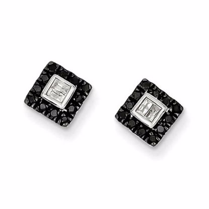 QE7842 Closeouts Sterling Silver Black and White Diamond Square Post Earrings