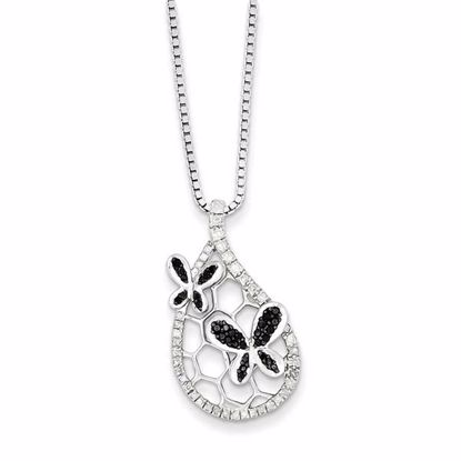 QP3829 White Night Sterling Silver Rhodium Plated Black & White Dia. Butterfly Pendant