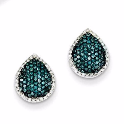 QE10738 Closeouts Sterling Silver Blue and White Diamond Teardrop Post Earrings
