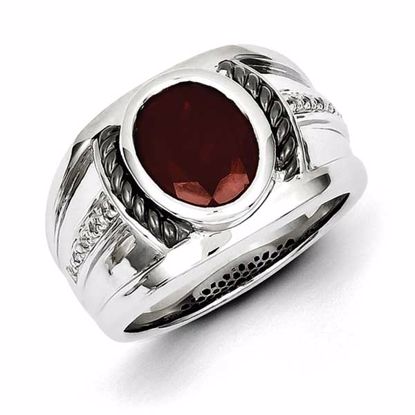 QR5549GA-10 White Night Sterling Silver Garnet & Diamond Oval Black Rhodium-plated Men's Ring