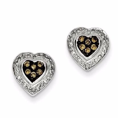 QE10698 White Night Sterling Silver Champagne Diamond Small Heart Post Earrings