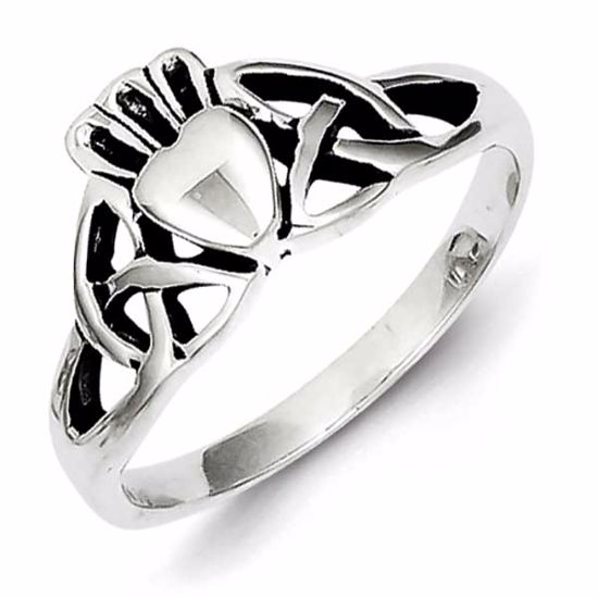 QR956-7 Celtic Sterling Silver Antiqued Claddagh Ring
