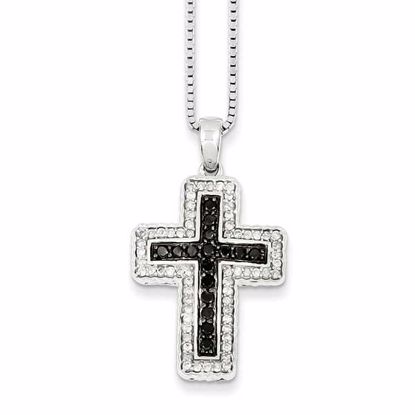 QP2272 White Night Sterling Silver Black & White Diamond Cross Pendant Necklace