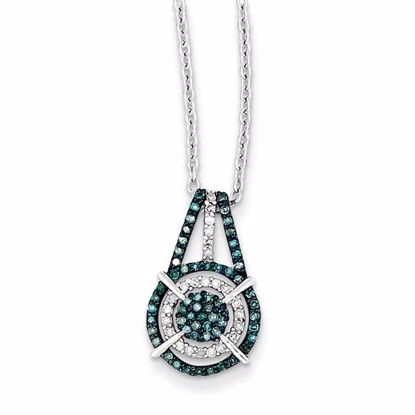 QP3712 Closeouts Sterling Silver Blue and White Diamond Pendant