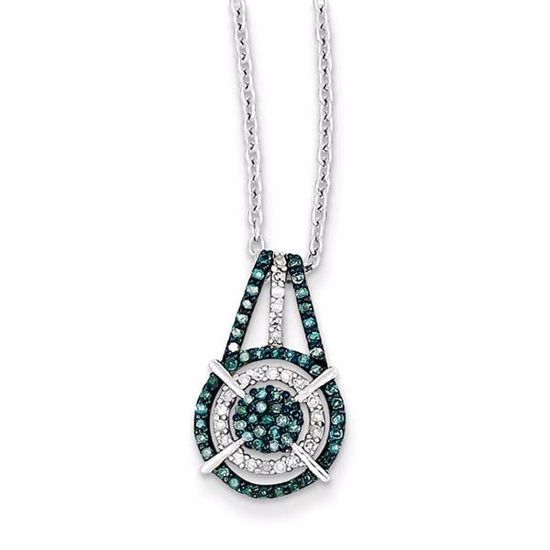 QP3712 Closeouts Sterling Silver Blue and White Diamond Pendant
