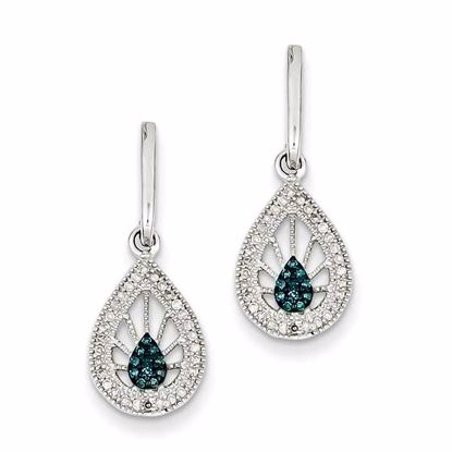 QE10739 White Night Sterling Silver Rhodium Plated Blue and White Diamond Post Earrings