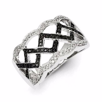 QR3247-8 Closeouts Sterling Silver Black and White Diamond Ring