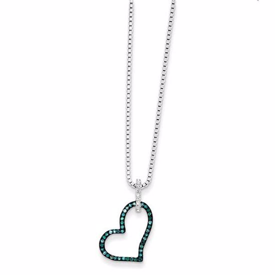 QP3639 White Night Sterling Silver Blue and White Diamond Heart Pendant