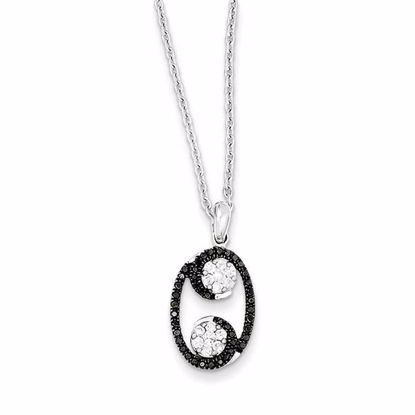 QP3772 White Night Sterling Silver Black & White Diamond Oval Pendant Necklace