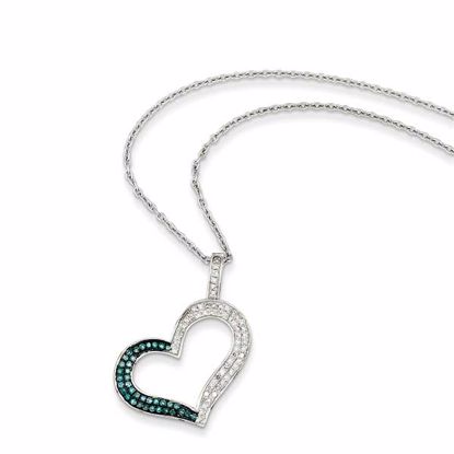 QP3657 White Night Sterling Silver Blue & White Diamond Heart Pendant Necklace