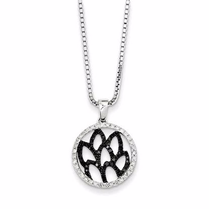QP3820 Closeouts Sterling Silver Rhodium Plated Black/White Diamond Round Pendant