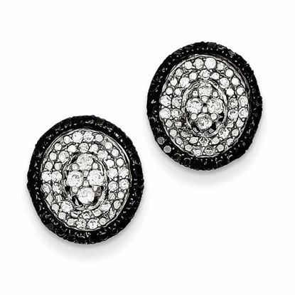 QE10880 Closeouts Sterling Silver White & Black Cluster Diamond Post Earrings