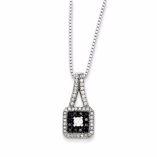 QP2277 White Night Sterling Silver Black and White Diamond Square Pendant