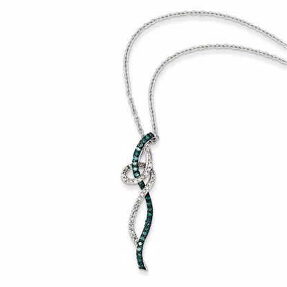 QP3683 White Night Sterling Silver Fancy Swirl Design White & Blue Diamond Pendant