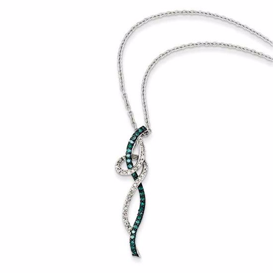 QP3683 White Night Sterling Silver Fancy Swirl Design White & Blue Diamond Pendant