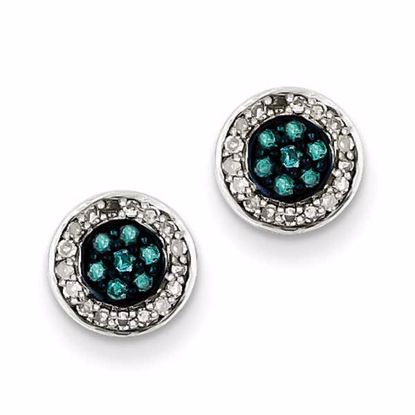 QE10733 White Night Sterling Silver White & Blue Diamond Stud Earrings