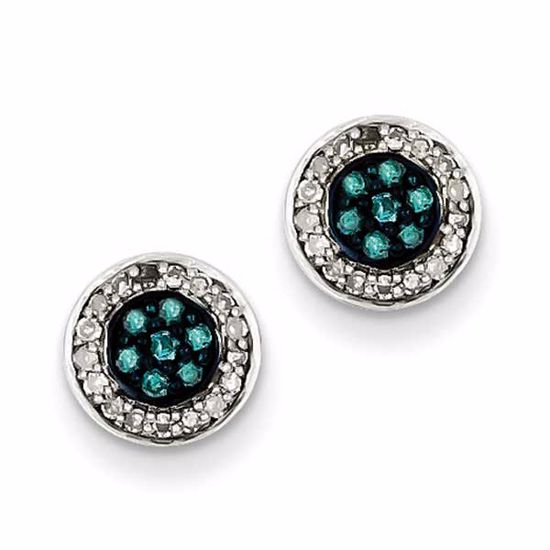 QE10733 White Night Sterling Silver White & Blue Diamond Stud Earrings