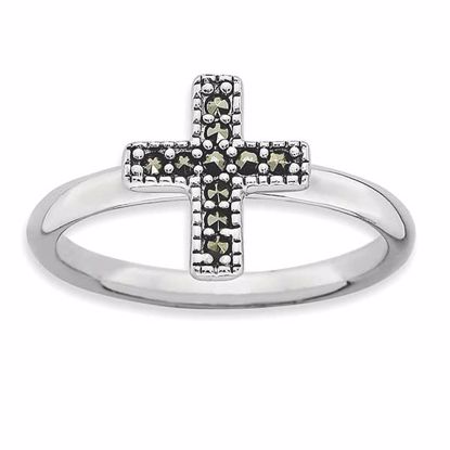 QSK815-8 Confirmation/Communion Sterling Silver Stackable Expressions Marcasite Cross Ring