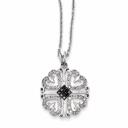 QP2342 White Night Sterling Silver Black and White Diamond 4 Heart Pendant Necklace