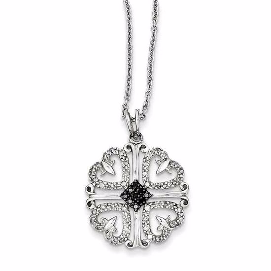 QP2342 White Night Sterling Silver Black and White Diamond 4 Heart Pendant Necklace