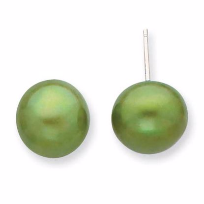 QE7804 Pearls Sterling Silver 10-11mm FWC Button Pearl Green Earrings