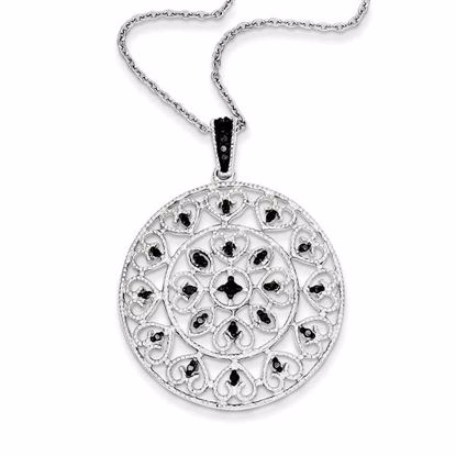 QP3810 White Night Sterling Silver Rhodium Plated Black Diamond Circle Pendant