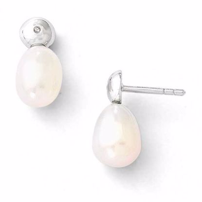 QW259 White Ice SS White Ice .02ct. Diamond and Freshwater Cultured Pearl Earrings