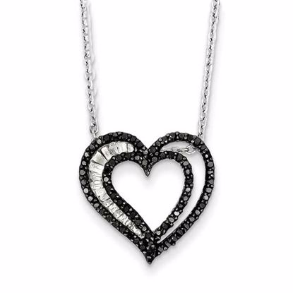 QP2299 Closeouts Sterling Silver Black and White Diamond Heart Pendant
