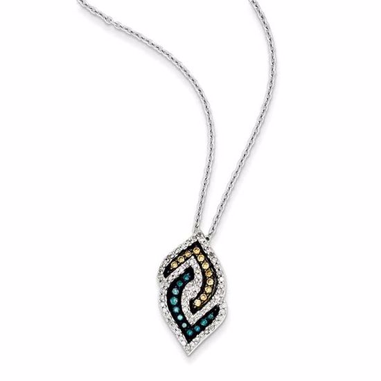 QP3637 White Night Sterling Silver Antiqued Fancy Swirl White, Champagne & Blue Diamond Pen