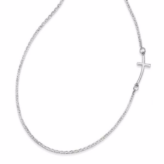 QG3465-18 Sideways Crosses Sterling Silver Small Sideways Curved Cross Necklace