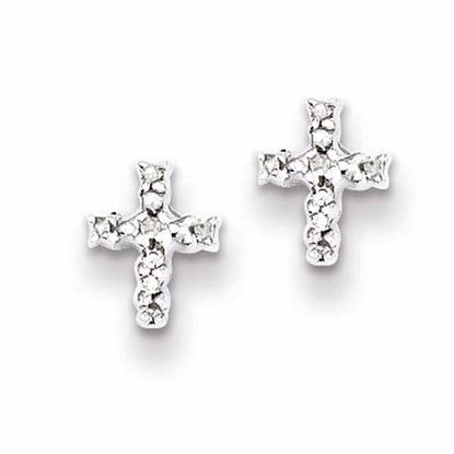 QDX163 Confirmation/Communion Sterling Silver Rhodium Diamond Cross Post Earrings