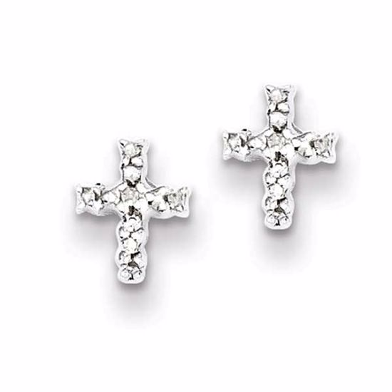 QDX163 Confirmation/Communion Sterling Silver Rhodium Diamond Cross Post Earrings