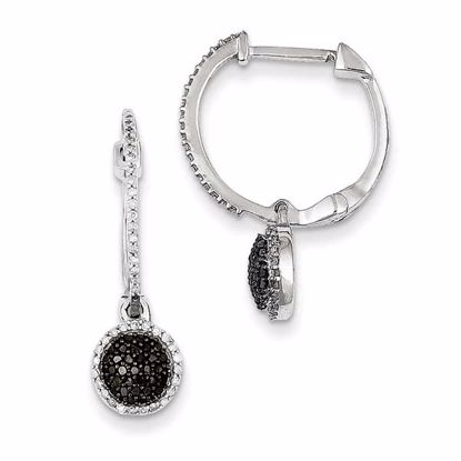QE10841 White Night Sterling Silver Black and White Diamond Hinged Hoop Earrings