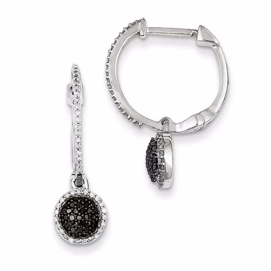 QE10841 White Night Sterling Silver Black and White Diamond Hinged Hoop Earrings