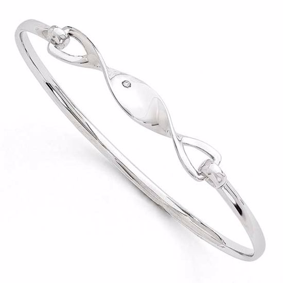 QW187 White Ice SS White Ice .02ct. Diamond Twist Bangle Bracelet