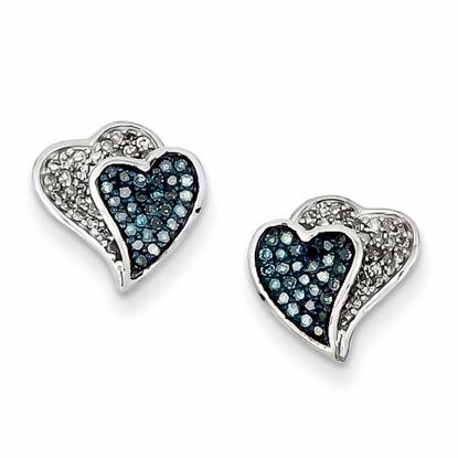 QE10723 Valentine's Day Sterling Silver Rhodium Plated Blue & White Diamond Hearts Earrings