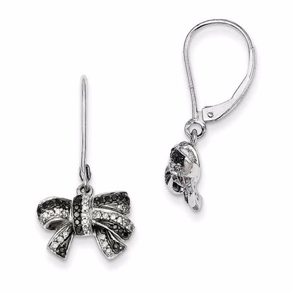 QE7829 White Night Sterling Silver Black and White Diamond Dangle Bow Earrings