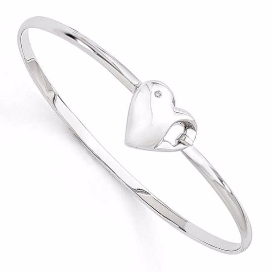 QW232 White Ice SS White Ice .01ct. Diamond Heart Bangle Bracelet