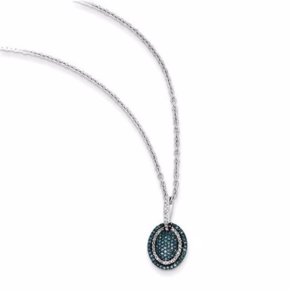 QP3684 Closeouts Sterling Silver Blue and White Diamond Oval Pendant