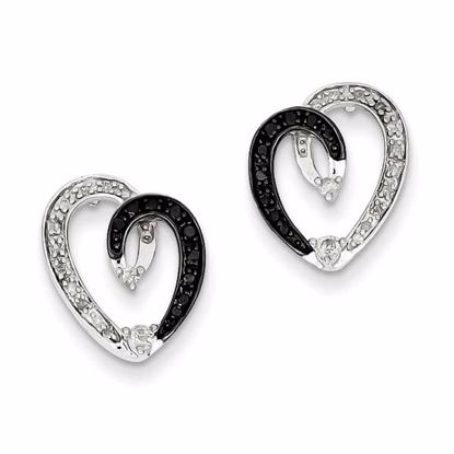 QE7933 White Night Sterling Silver Black & White Diamond Heart Post Earrings