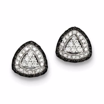 QE10877 White Night Sterling Silver White & Black Cluster Diamond Post Earrings