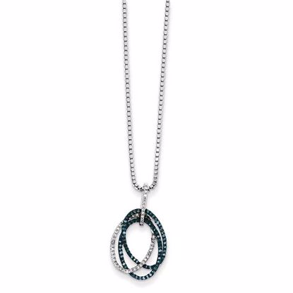 QP3686 White Night Sterling Silver Blue and White Diamond Triple Oval Pendant