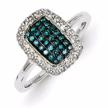 QR5238-8 White Night Sterling Silver White & Blue Diamond Cluster Ring