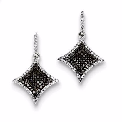 QE10861 White Night Sterling Silver Black and White Diamond Dangle Post Earrings
