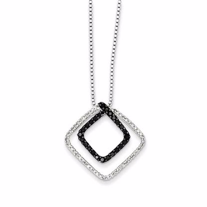 QP3796 White Night Sterling Silver Black Diamond & Diamond Shape Pendant