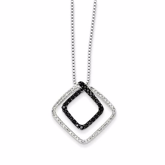 QP3796 White Night Sterling Silver Black Diamond & Diamond Shape Pendant