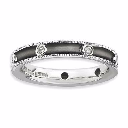 QSK650-6 Stackable Expressions Sterling Silver Stackable Expressions Polished Diamond Antiqued Ring